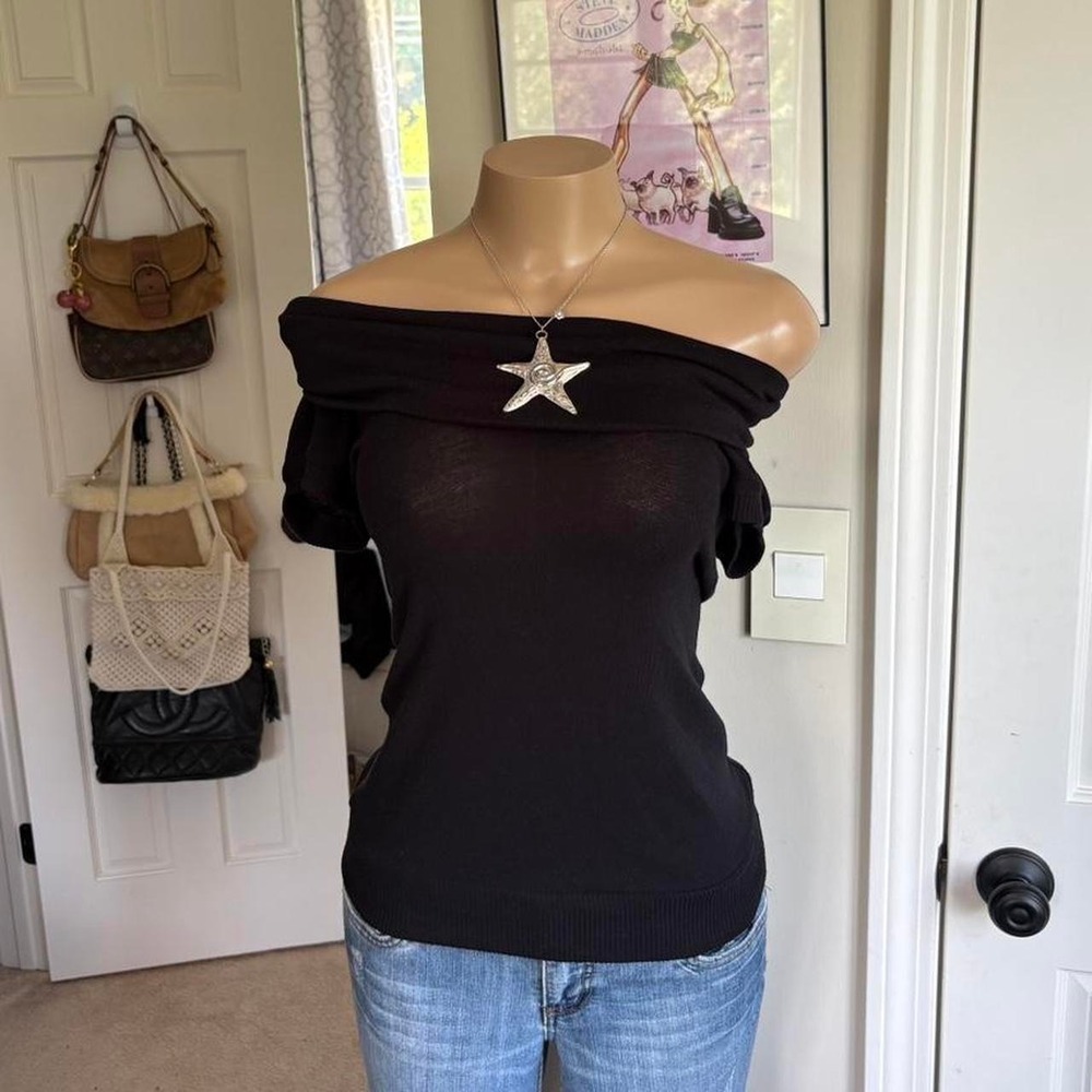 Y2K 2000s grunge Black Off Shoulder Top - Picture 1 of 5